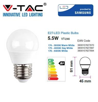 Lampada Mini Sfera Led 5,5w E27 Luce Fredda 470 Lumen